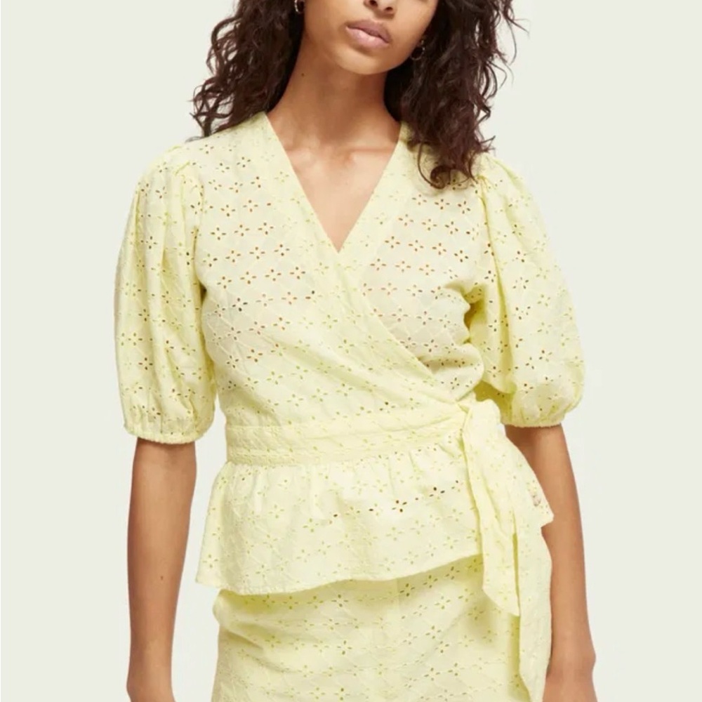 Scotch & Soda Light Yellow Eyelet Wrap Blouse
